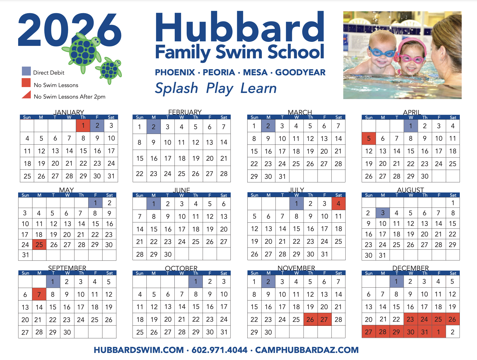  Hubbard Family Swim School Calendar